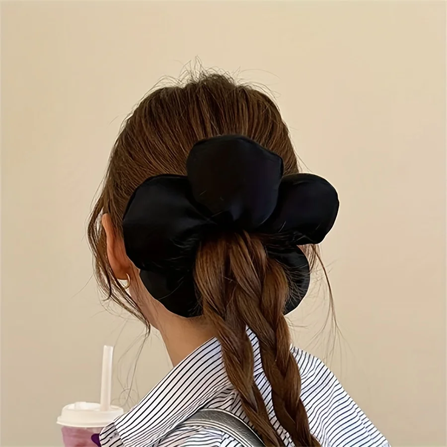 

1pc Advanced Satin Solid Color Flower Hair Band, Suitable for High Ponytail/Bun, Daily Fashion Hair Accessories.