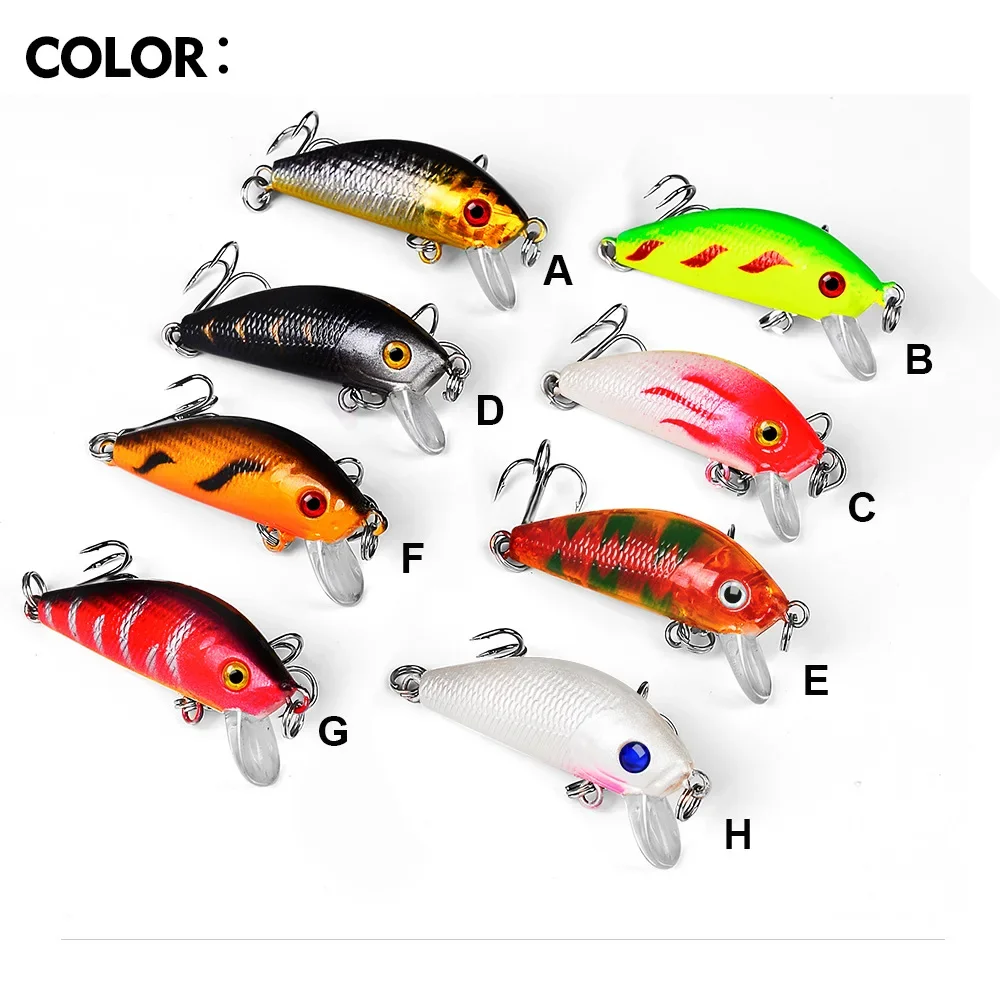 PROBEROS 1pcs Fishing Lure Set 5cm 3.6g Hard Artificial Minnow Lures 8 Color Crankbait Fishing Baits #10 Treble Hook dw1259