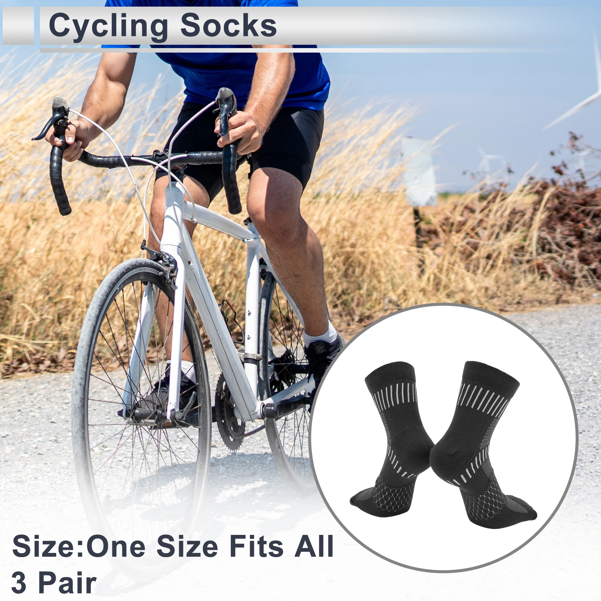جوارب X Autohaux لركوب الدراجات ماصة للعرق في الهواء الطلق، رمادي فاتح، مقاس واحد يناسب الجميع، 3 أزواج شبكية عالمية