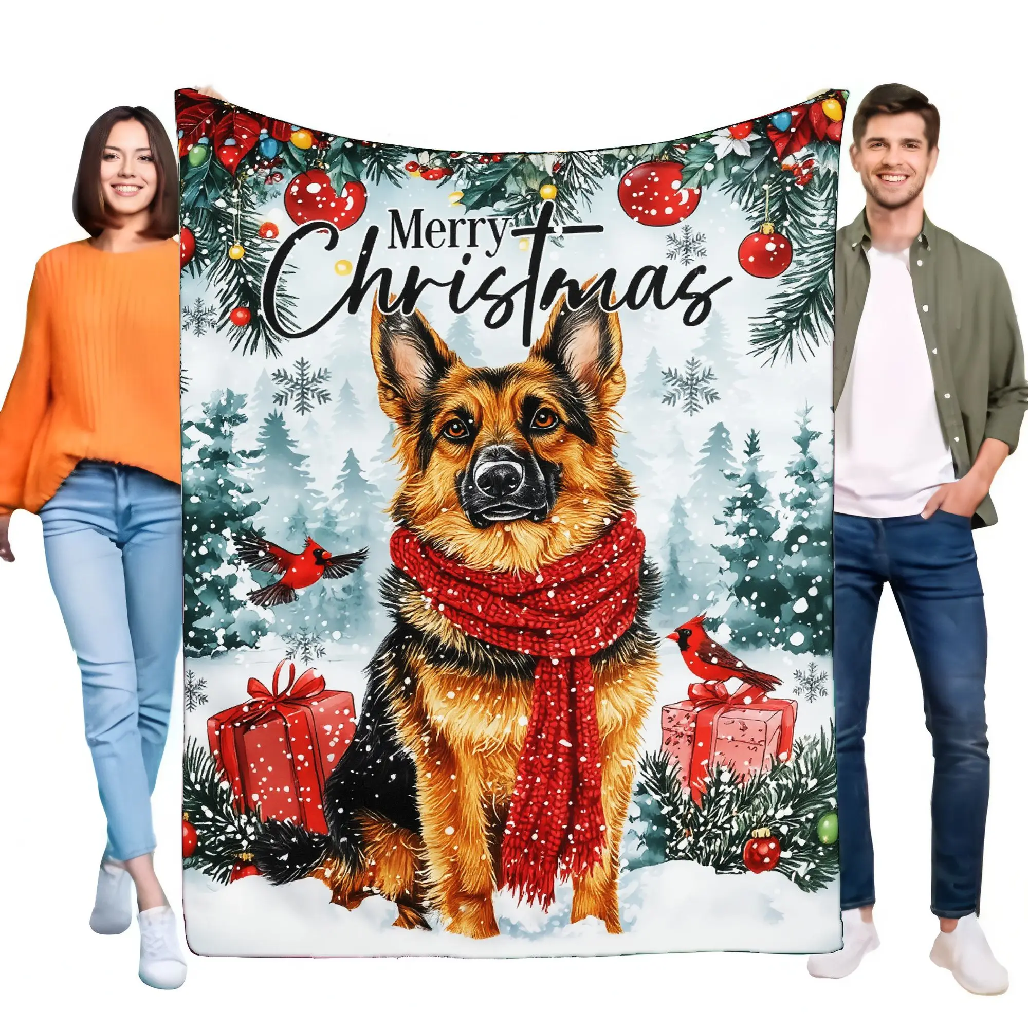 Frohe Weihnachten-Hundedecke, gemütliche weiche Überwurfdecke mit niedlichem Deutscher Schäferhund-Design, Weihnachtsgeschenk für Haustierliebhaber, Heimdekoration