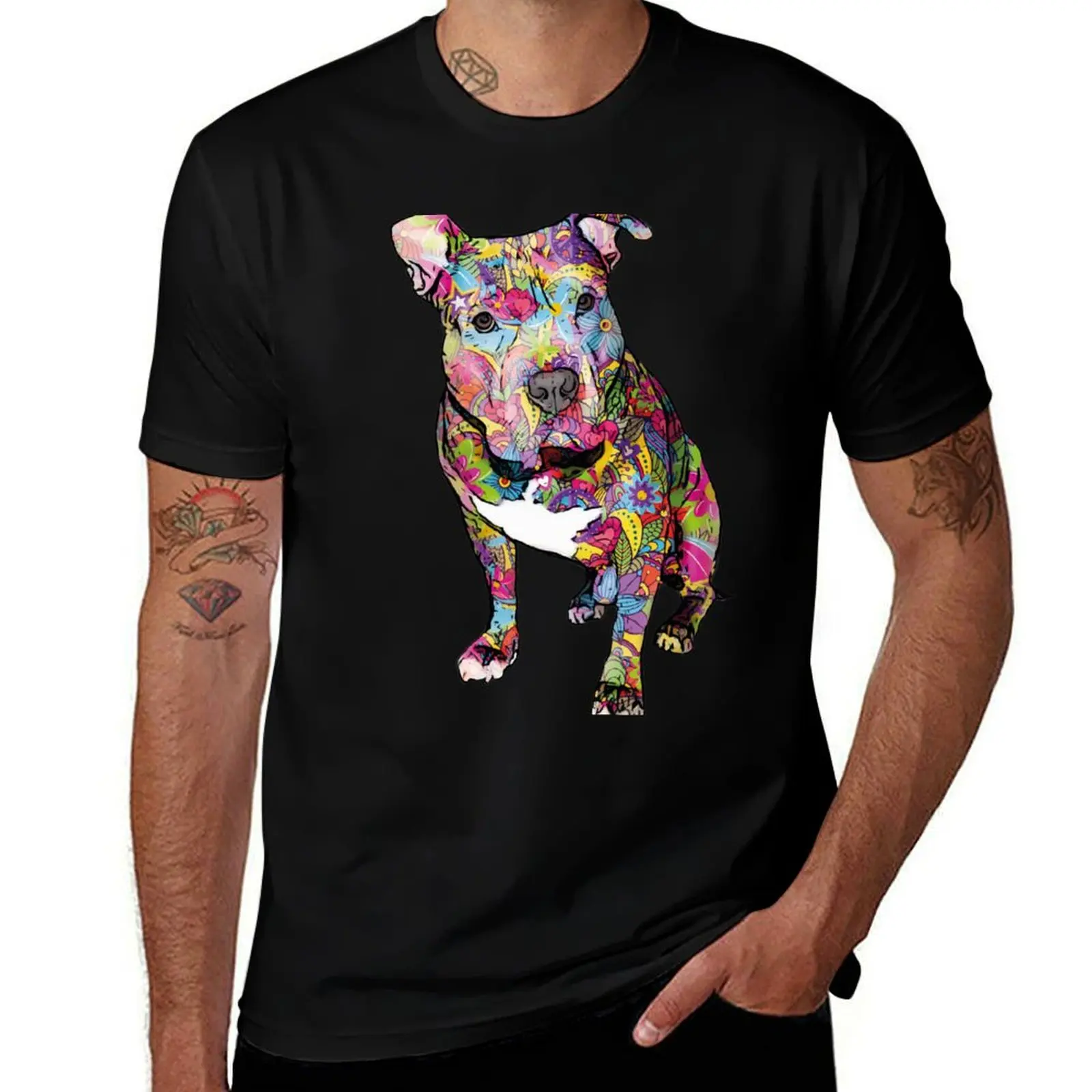 Colorful Pitbull - Peace love and pitbulls T-Shirt mens graphic t shirts T-Shirt