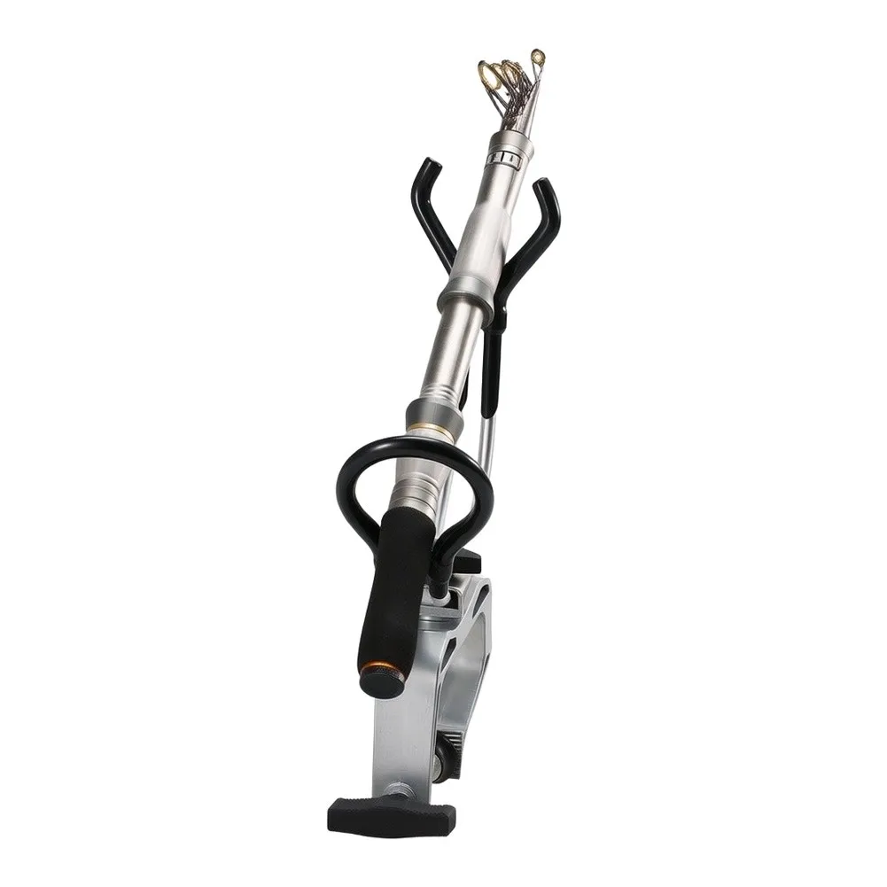 Clamp Mounted Fishing Rod Holder With 360 Degree Swivel Capability For Marine Environments Compact Folding Aluminum Alloy