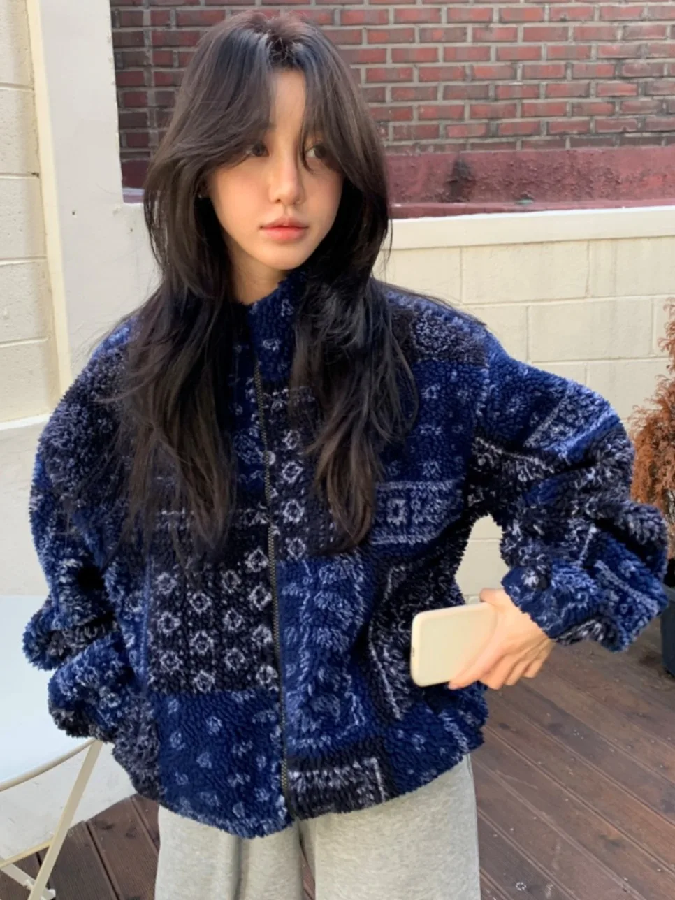 

Chic Floral Patterned ort Lamb Fur Jaet Women's Stand Collar Cotton Top Retro Sli Winter New Arrival Commute Sle