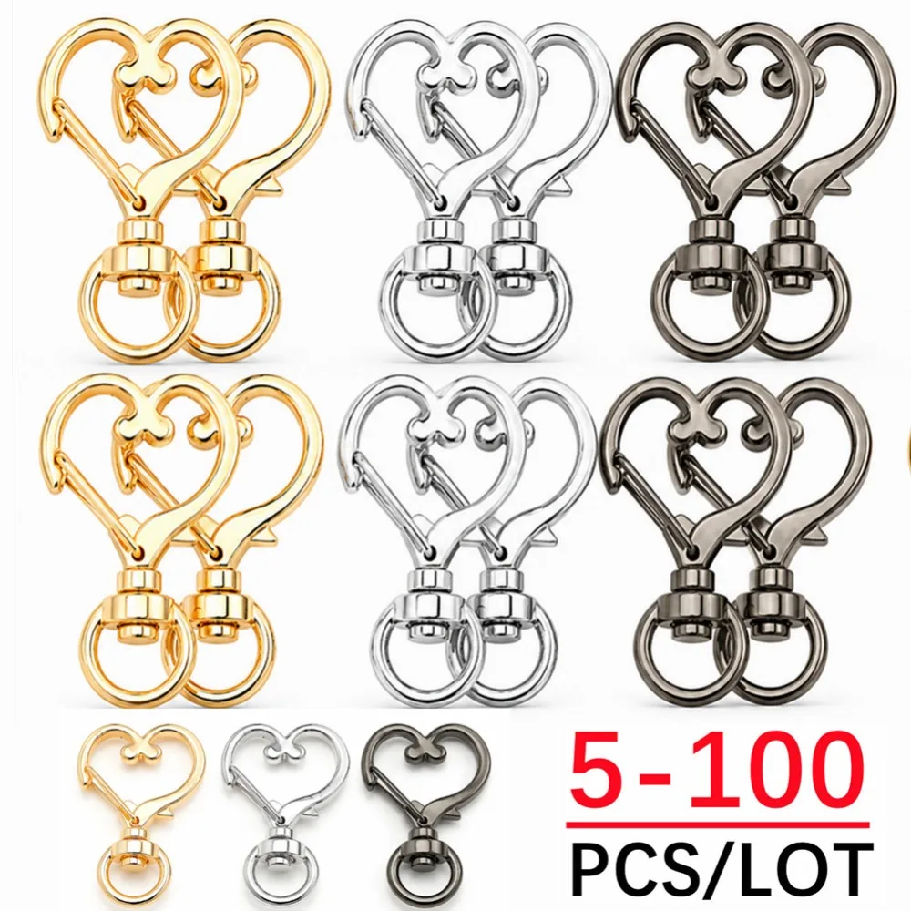 5/10/20/30/50/100Pcs Heart-Shaped Swivel Snap Hooks Metal Spring Snap Keychains Heart Clips Trigger for Lanyard Jewelry Charms