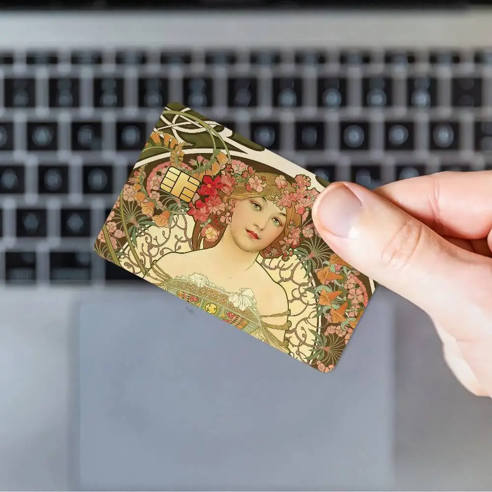 Art A-Alphonse M-Mucha illustration Waterproof Film Skin Card Stickers Cover Credit 4PCS Debit Front Decoration Bank Bus Pass