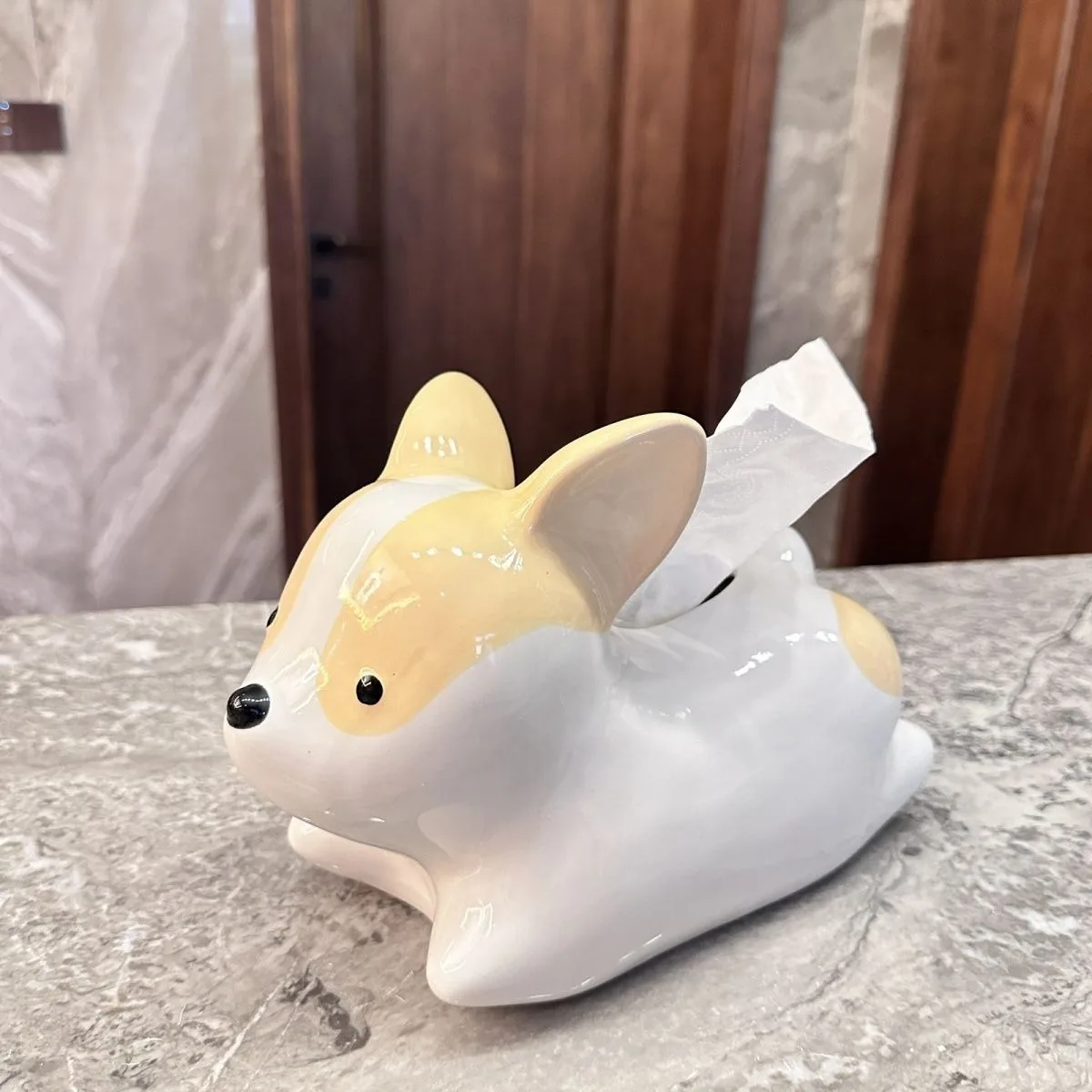 Ceramic Tissue Box Cute Dog Corgi Tissue Box Living Room Light Luxury Home Porch Decoration Nordic Style Simple Decoration