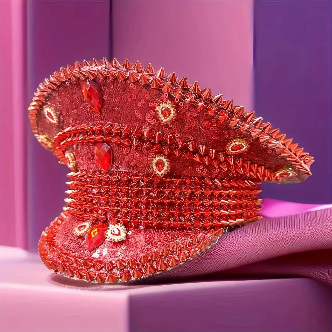 ホンルアン イエローレーザーレザーループキャプテンハット ラインストーン＆ミリタリーキャップ 女性用、レイブフェスティバルアクセサリー＆パーティーキャップ男性用