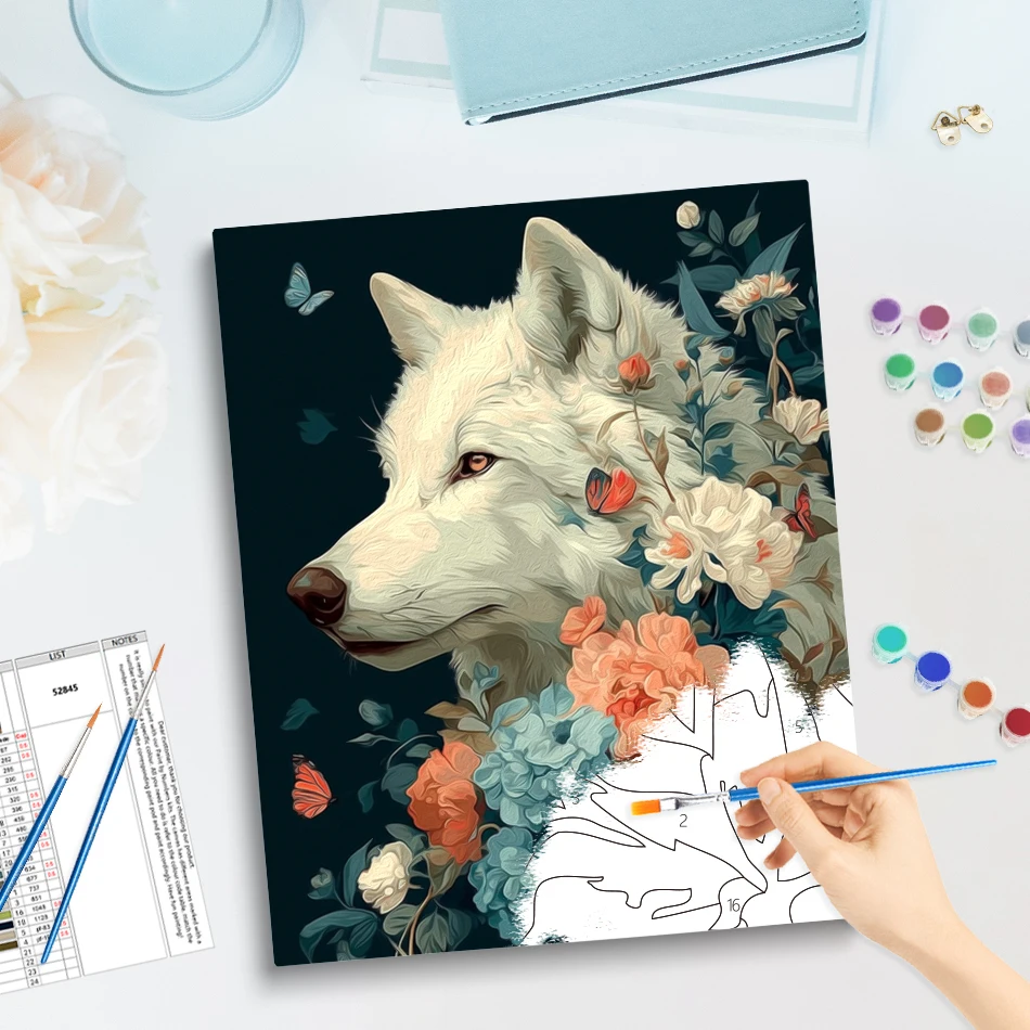 GATYZTORY Painting By Number Adults Picture Drawing Animals Tiger and Wolf Framed Wall Art Modern Color Markers Home Decoration
