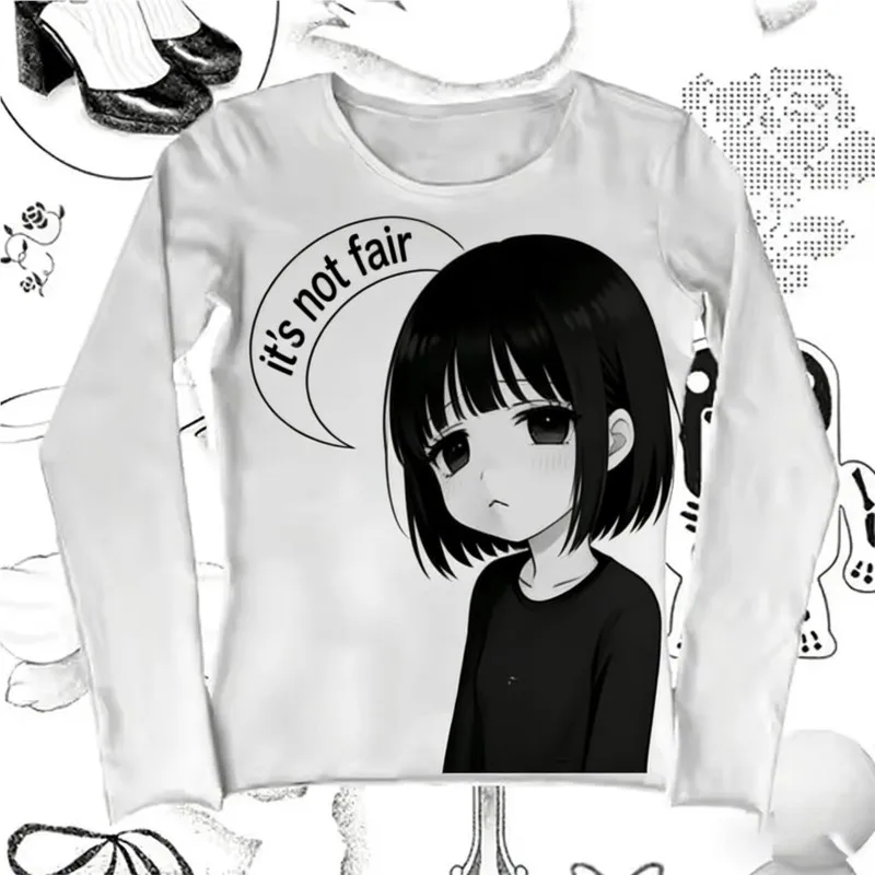 Emo Meisjes Fee Lange mouwen Tees Retro Meisjes Trashy Lange mouwen T-shirts Esthetische Sexy Kleding Harajuku Slanke Lange mouwen Tops