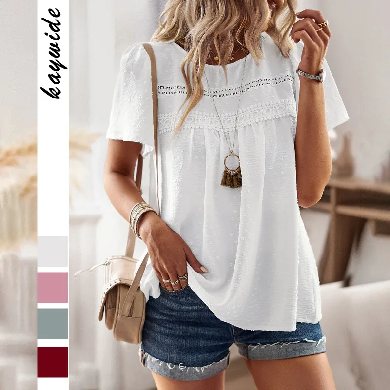 

2025 Summer O-neck T-shirt Solid Casual Tops Office Daily Outfits