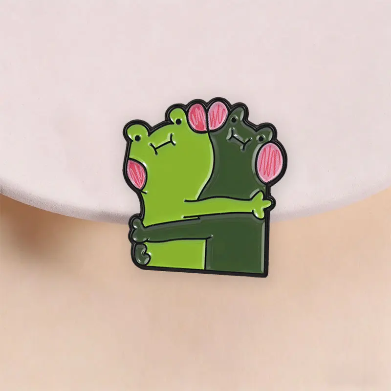 Cute Cartoon Two Lovers Frogs Hugging Brooch Casual Gift Metal Badge Pin DIY Clothing Bags Shoes Hat Scarf T-shirt Jeans