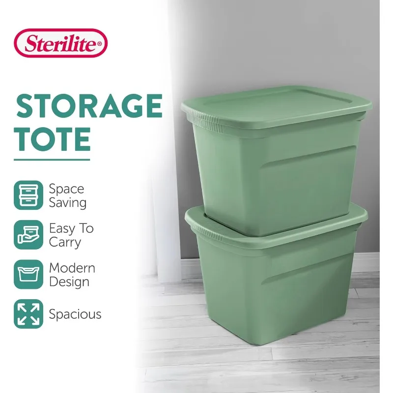 Sterilite 32-Pack Plastic Storage Bins, 18 Gallon Tote Containers with Lids, Crisp Green