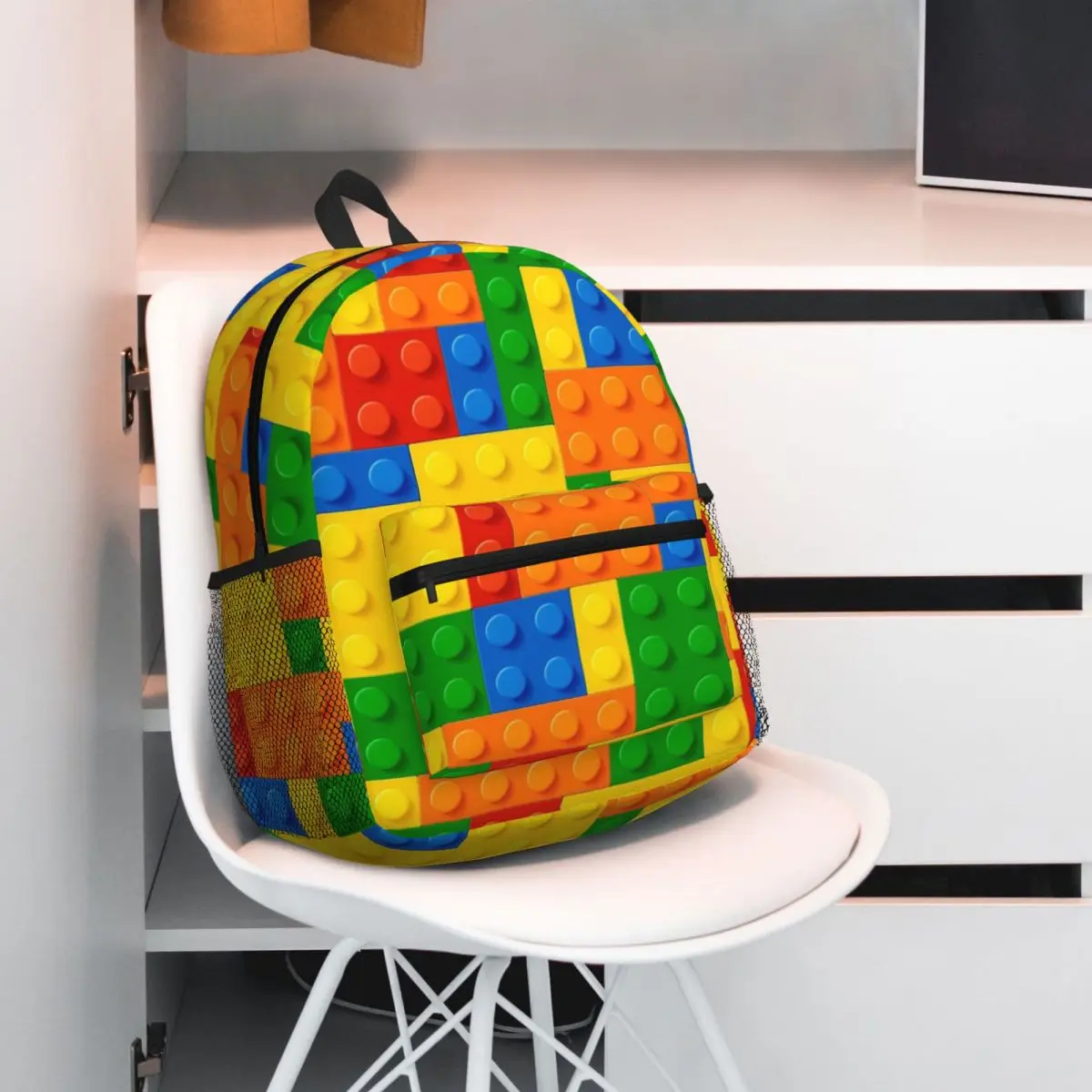 Colorful Bricks Design Backpack Daypack Large Capacity Children BookBag School Bag Shoulder Bags for Men Women