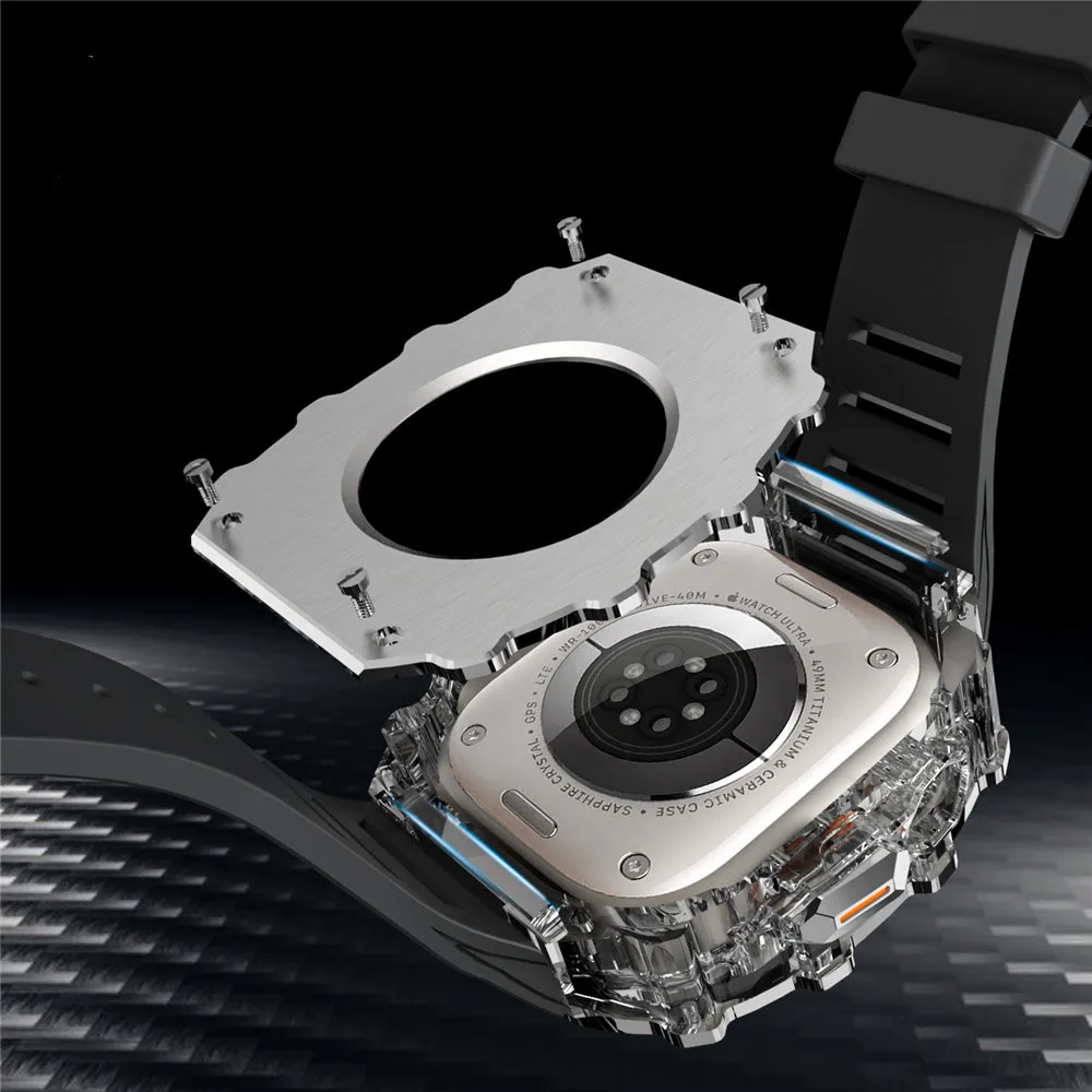 حافظة AP Mod Kit Premium من سبائك التيتانيوم لساعة Apple Series 9 8 7 6 5 4 SE Ultra Fluororubber Butterfly Buckle Band