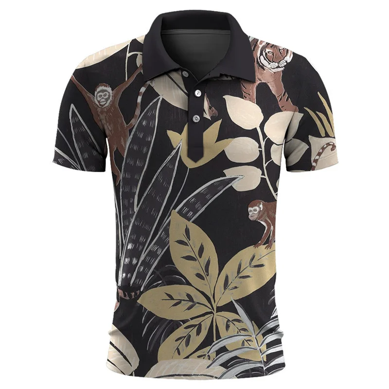 Camisa polo masculina de plantas havaianas, impressão 3D, folhas, flor, manga curta, camisas polo de golfe, tops de rua extragrandes, verão