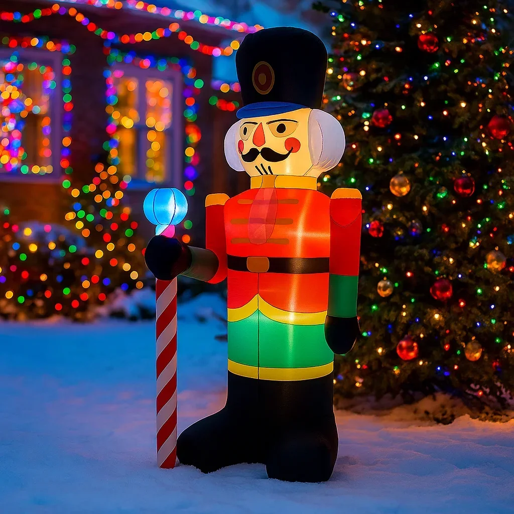 Cascanueces inflable de Navidad de 2,4 M/7,8 pies, soldado, bastón de caramelo, luces LED, decoraciones para el hogar, juguetes, patio, decoración de iluminación navideña