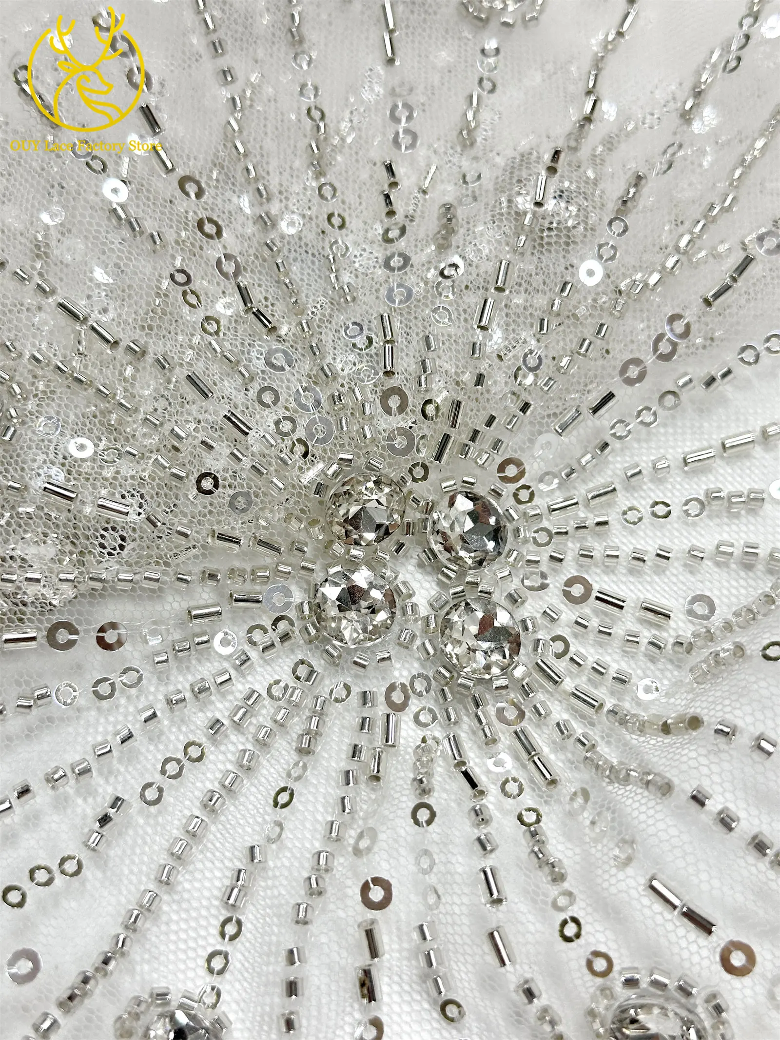 Neues Design Französische Edelstein-Spitzenstoffe 5 Meter Nigerianische Perlen-Pailletten-Spitze Afrikanischer Spitzenstoff für Hochzeitskleider – Detail 13