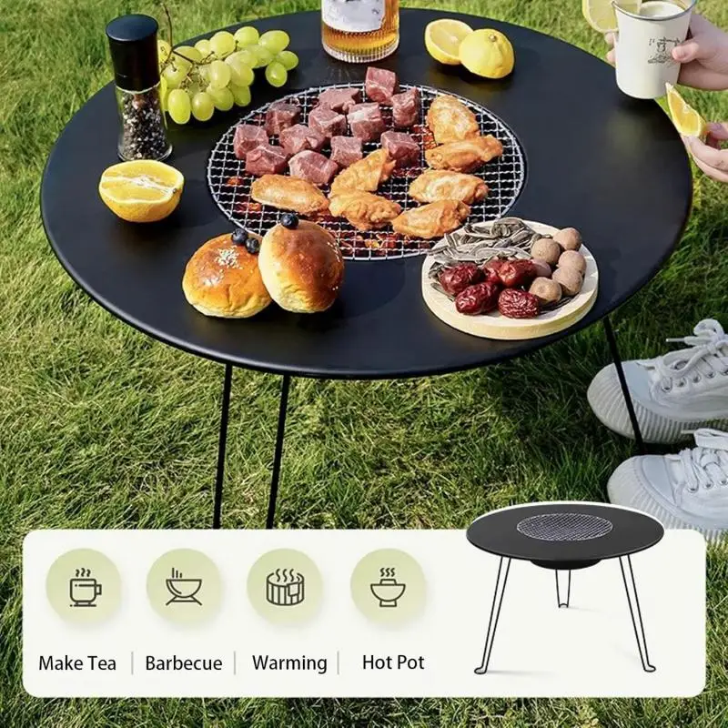 Folding Barbecue Round Table Camping Wood Stove Foldable BBQ Grill Portable Charcoal Barbecue Grill Lightweight Tea Boiling