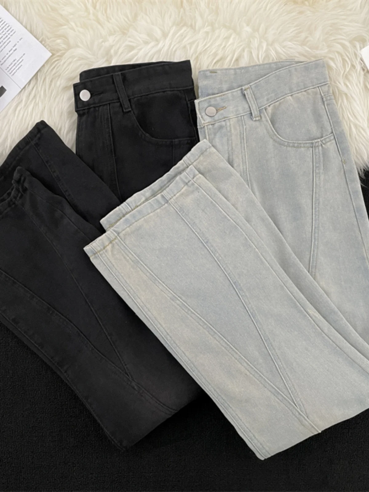 

Джинсы с завышенной талией, мужские прямые брюки, свободные брюки-клеш, повседневные длинные брюки в американском стиле ретро, весна-осень, модный бренд