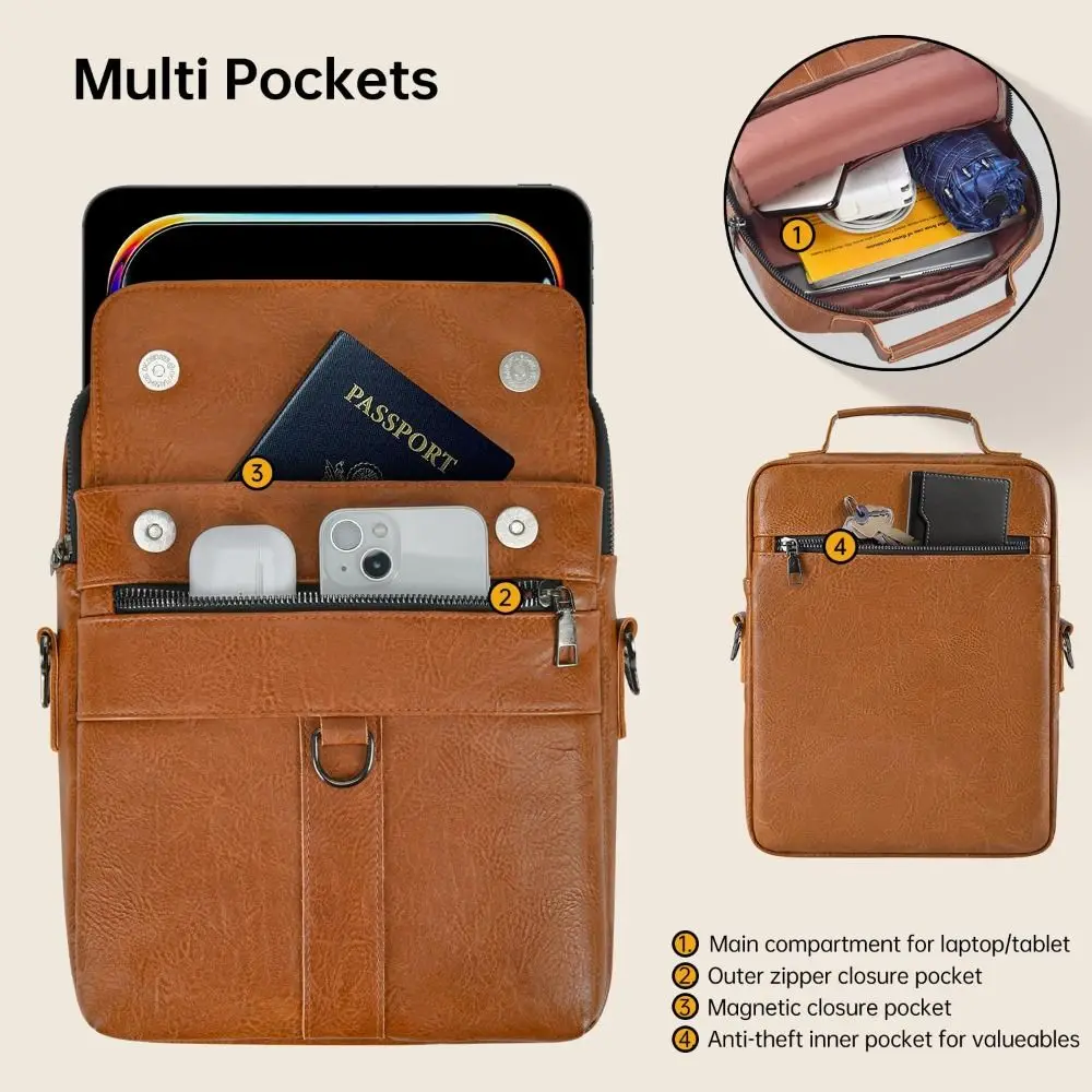 Universal 10-14.1inch Tablet Case PU Leather Adjustable Laptop Shoulder Bag Waterproof with Shoulder Strap Laptop Sleeve Case