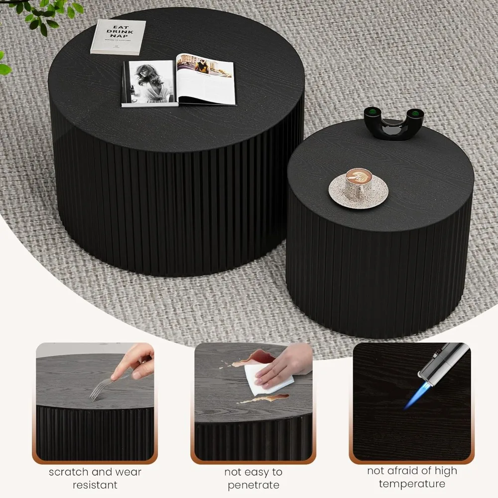 Coffee Table Set of 2 Modern Circle Nesting Coffee Table Handcrafted Drum Nesting Table Nesting Coffee Tables for Living