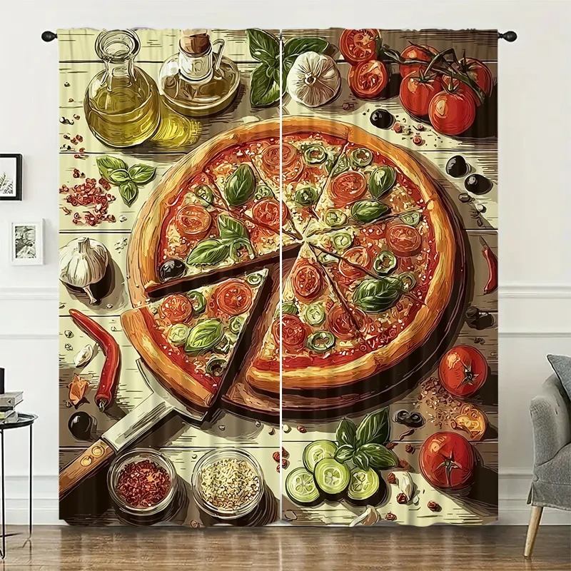 Delicious pizza curtains, installed using pocket rod method, suitable for bedrooms, living rooms, balconies, for decoration