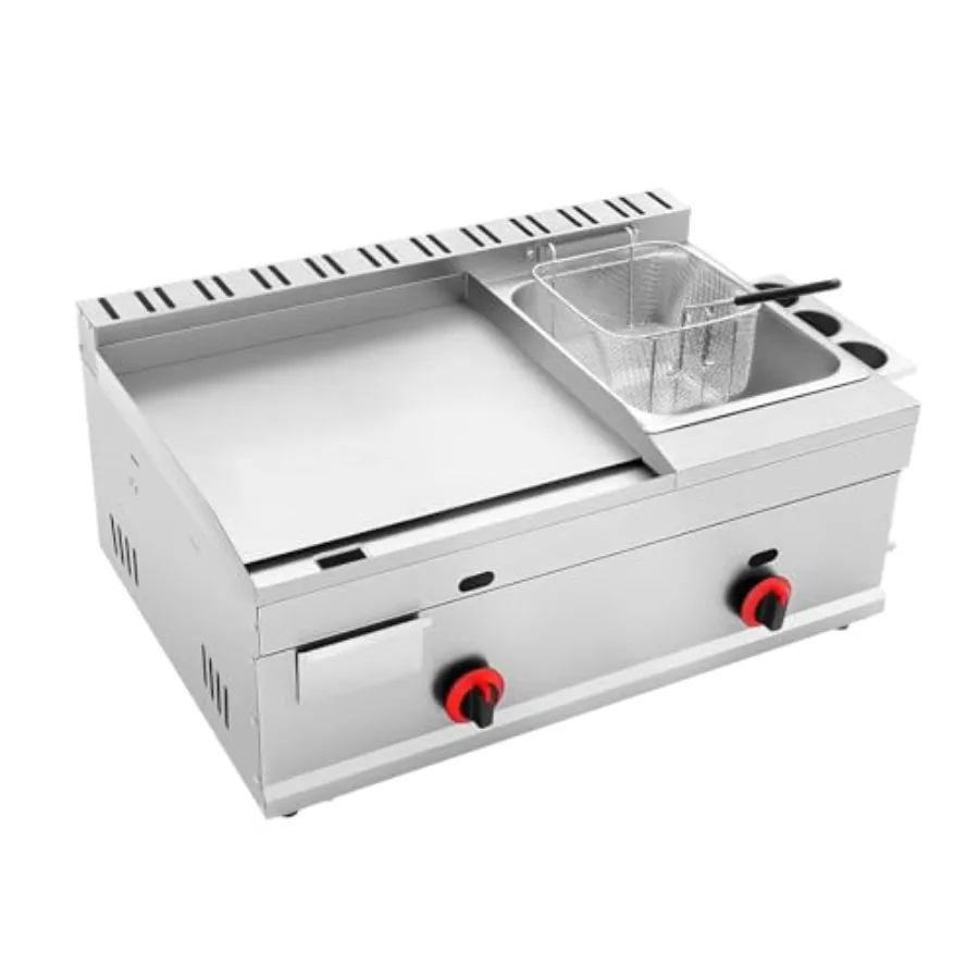 

Commercial Propane Deep Fryer 6L Stainless Steel Gas Propane Flat Top Grill Griddle with Removable Basket Stainless Steel Count