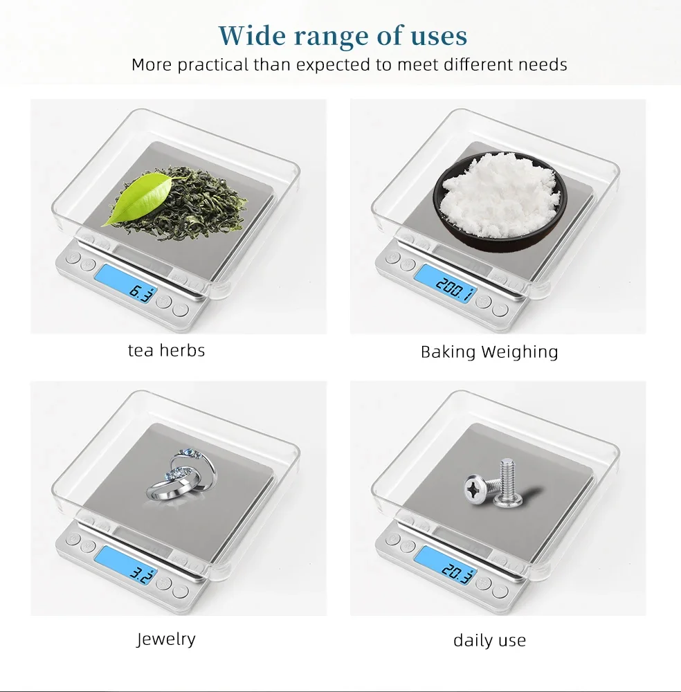 Digital Kitchen Scale Mini Pocket Precision Jewelry Electronic Balance Weight Gold Gram Scale with Back-Lit LCD Display Scale