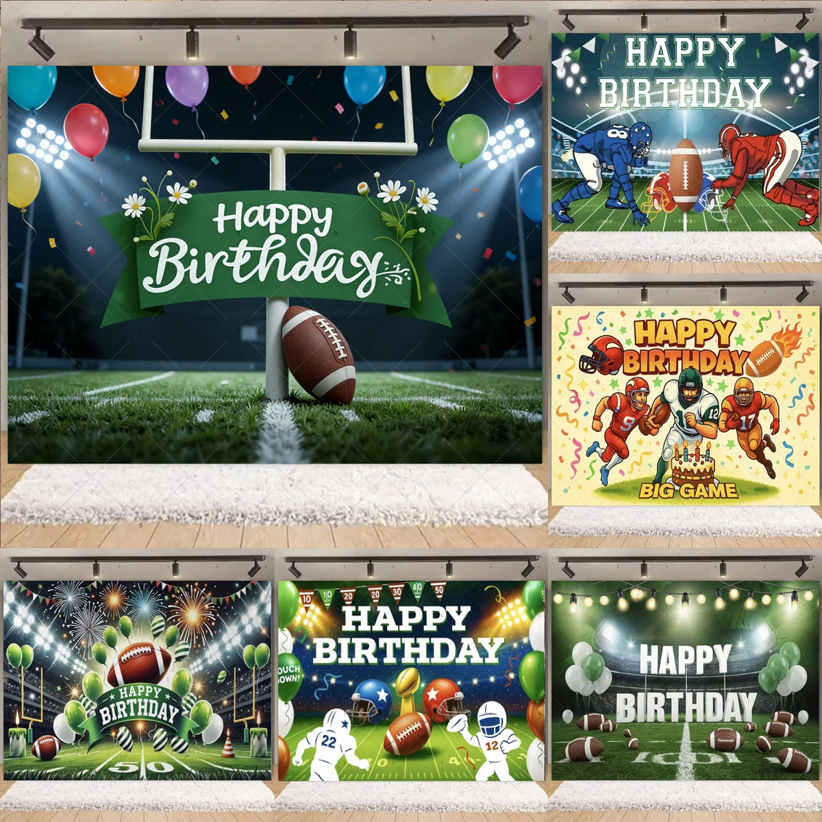 

Touch Down Rugby Theme Background Boy Birthday Party Decoration Banner Super Bowl American Football Field Sport Photography Prop