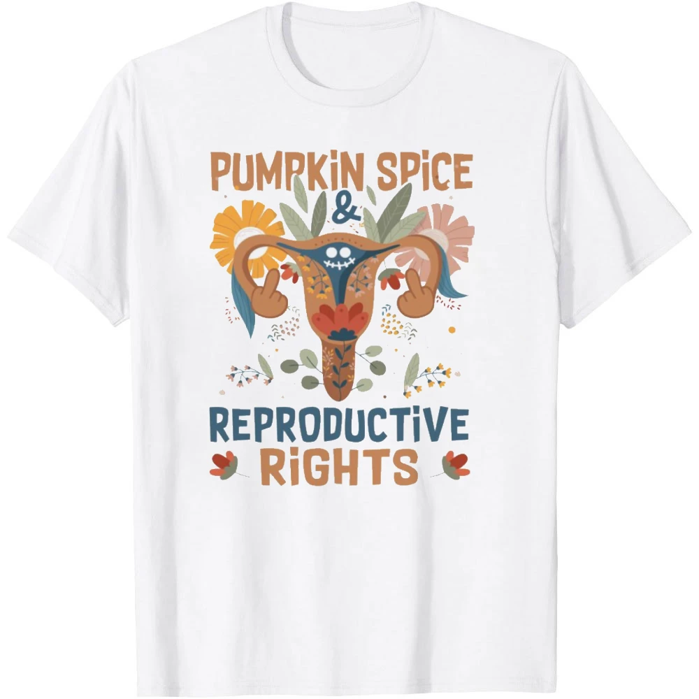 Pumpkin Spice & Reproductive Rights Floral Uterus Graphic Herren Sommer-T-Shirt Autumn Bold Advocacy Motif Kurzarm Casual Top