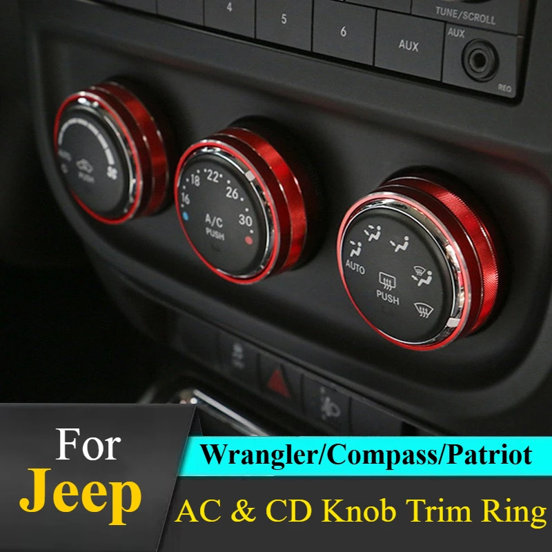 For Jeep Wrangler/Compass/Patriot 2011-2016: AC & CD Knob Trim Ring - Snap-On Fashion Upgrade OEM Look Interior Trim Components