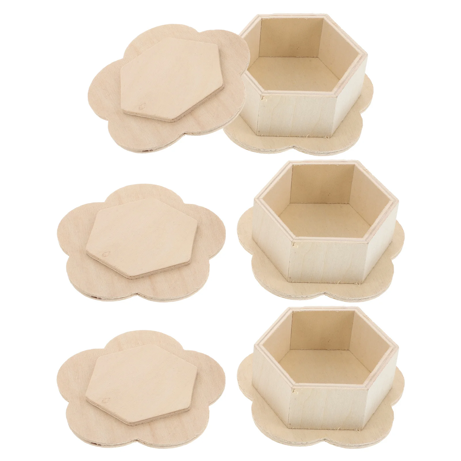 

3pcs Hexagon Wooden Storage Box Hand Crafted Diy Paintable Keepsake Container For Jewelry Accessories Memory Collection Vintage