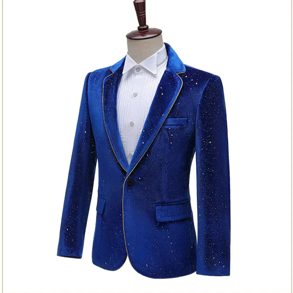 Fashion Men's Stage Performance Dress Flat Velvet Gold Stamped Prom Suit Set Singer Master Performance Colorful