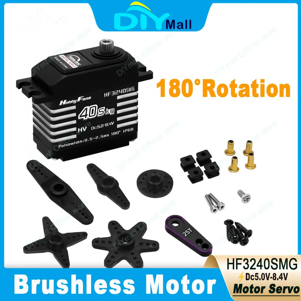 

Мощный цифровой сервопривод 40 кг HF3240SMG 180 ° Бесщеточный двигатель с черной металлической шестерней и контролем угла для продвинутых робототехники