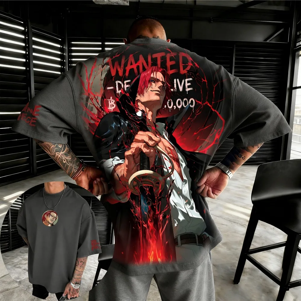 Übergroßes Unisex-T-Shirt aus reiner Baumwolle One Piece Shanks 2026 Sommer Harajuku Anime Print Y2K Hip-Hop Lässiges Kurzarm-Oberteil