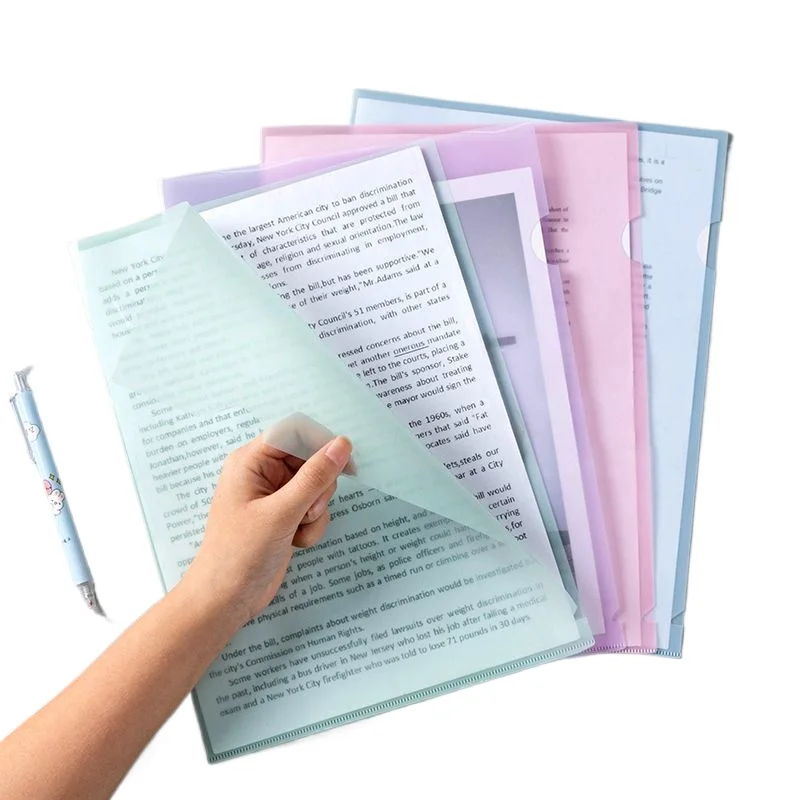 10 Or 20 L-Shaped Folders In Morandi Color Series, A4 Transparent Pp Plastic Cover, Office And Sheet Paper Protection, Document