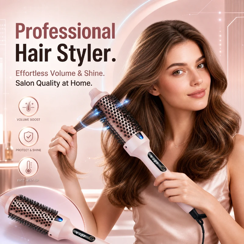 Negative Ion 1.5 Inch Thermal Heat Brush Heated Round Brush Hair Straightener Curling Hair Dryer Hot Comb Infrared Curling Iron