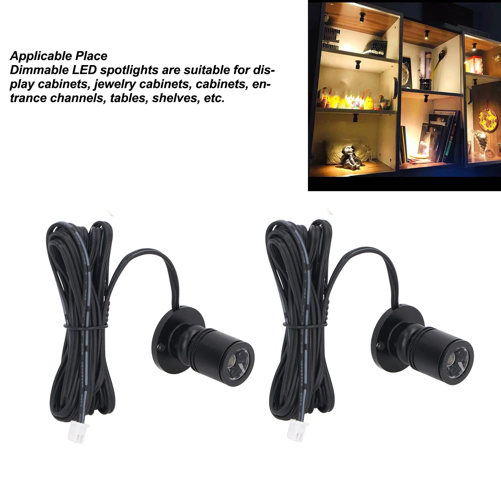 Dimmable Mini LED Spotlight com Dimmer, Display, Gabinete de jóias, varanda, luz quente, 5V, ZK50