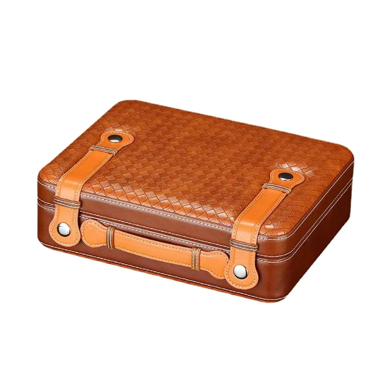 Cedarwood Portable Cigar Humidor Box for 30 Cigars with Leather Cover and Handle Smoking Accessories