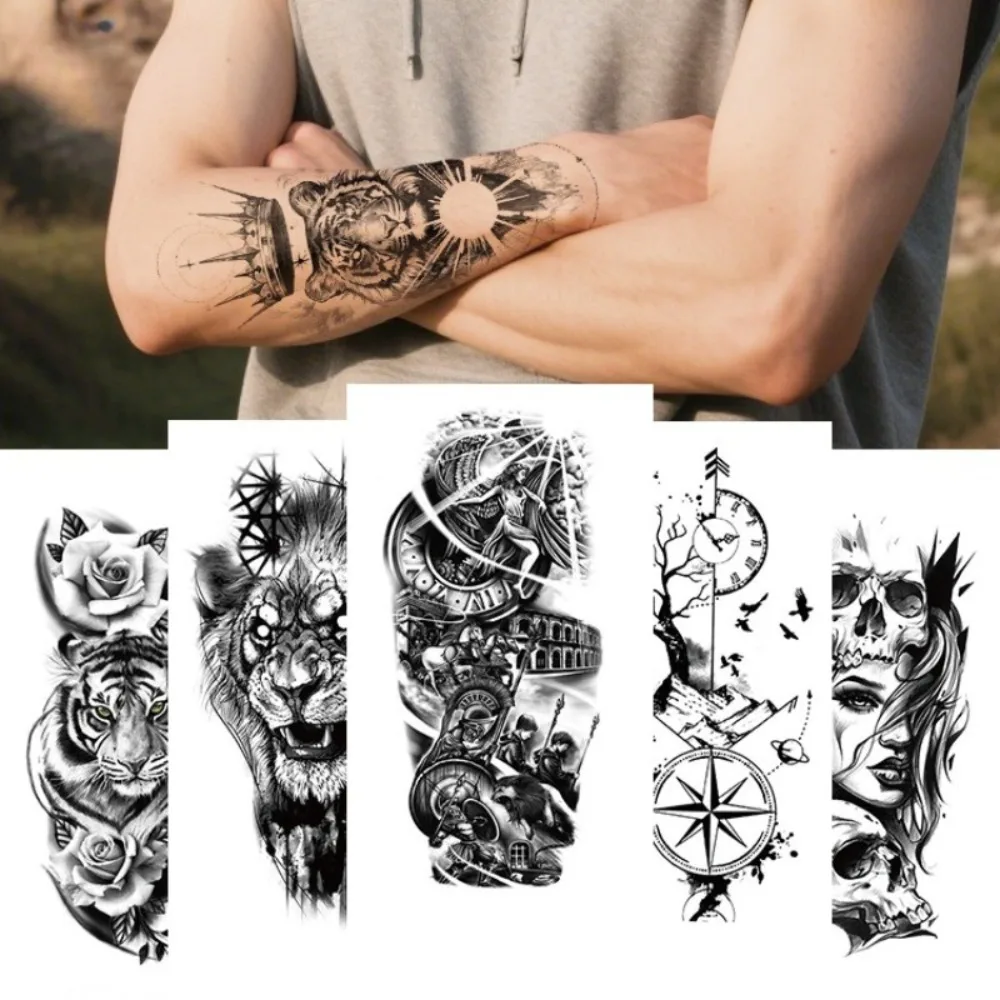 

New Style Flower Arm Fake Tattoo Sticker Waterproof Male and Female Half Arm Artistic Tattoo Lion Tatto Stickers