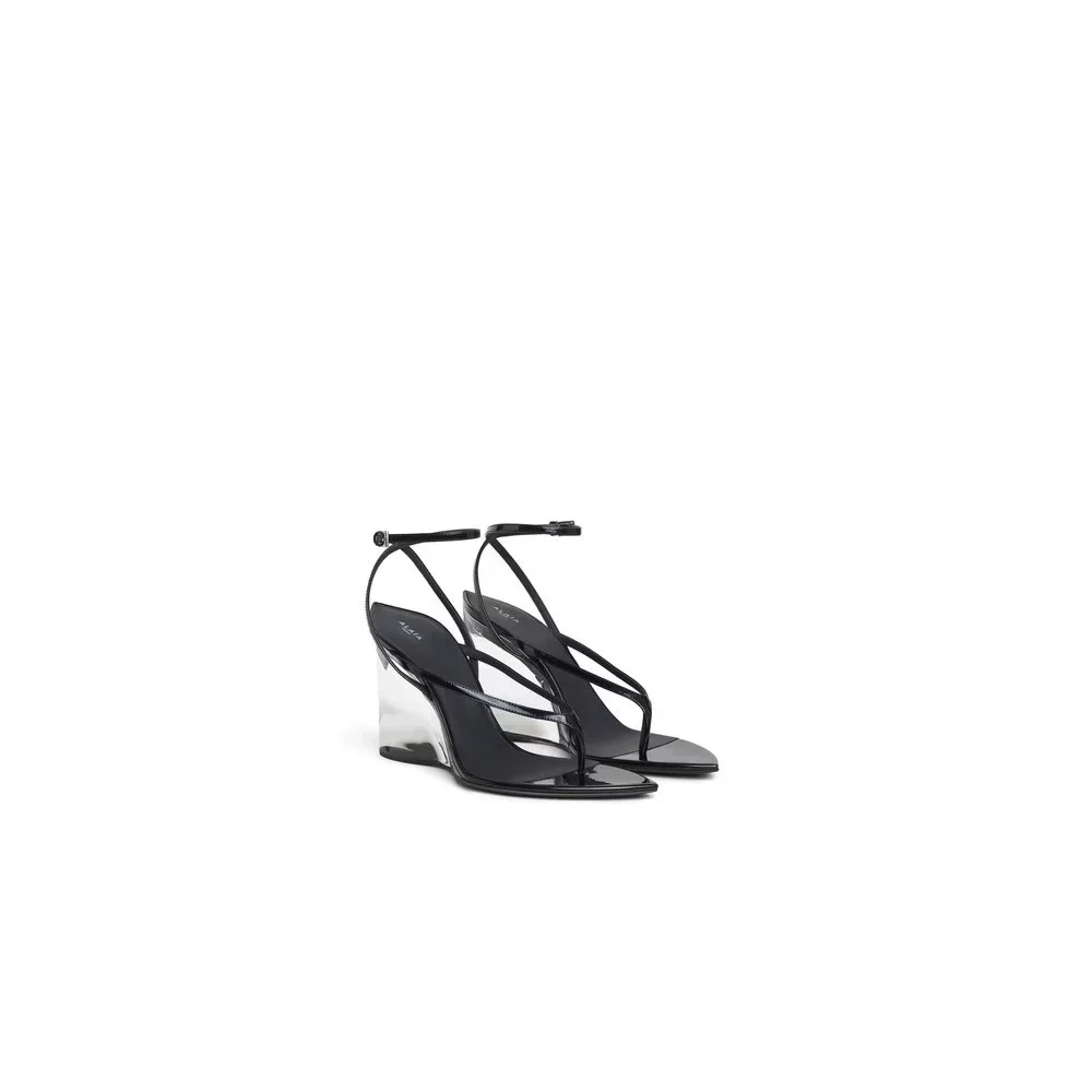 Women's Patent Leather Clear Wedge Heel Sandals Thong Ankle Strap Pointed Toe Shoes Elegant Footwear for Events Dates All-Season view 4