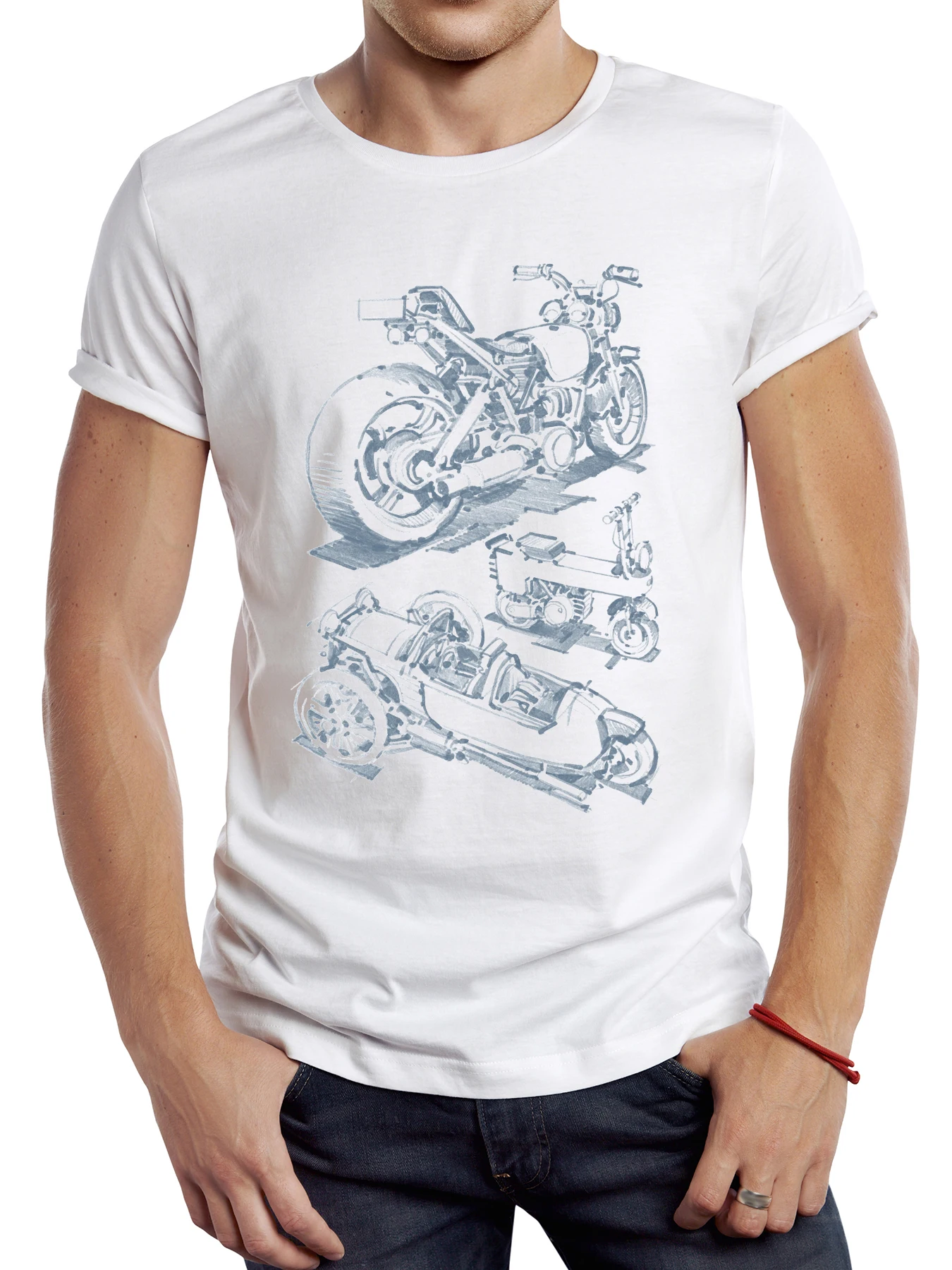 

FPACE Retro Art Motorcycle Design Men T Shirt Graphic Hand Drawing Moto Sport Cloth Vintage Casual Tops Hipster Tee