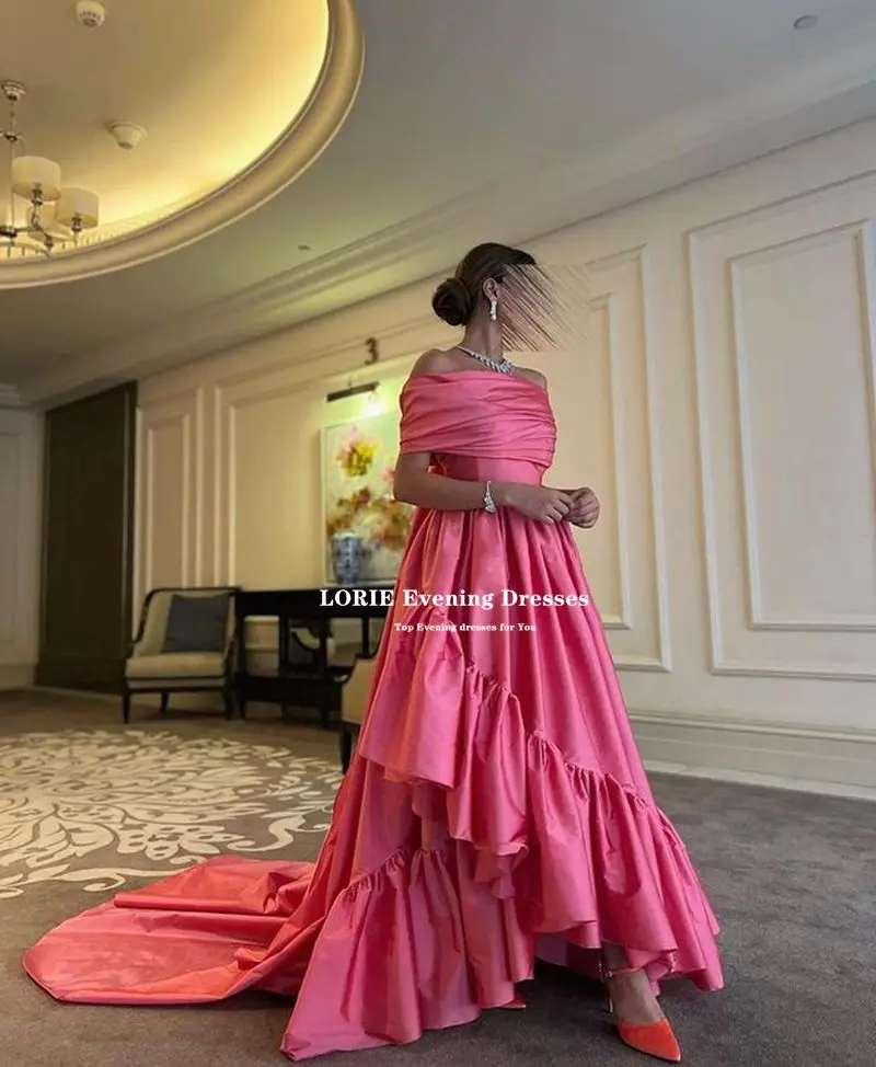 Lorie Elegante Arabische Fuchsia Taffeta Lange Prom Dresses 2022 Strapless Sweep Trein Beach Avond Party Jurken Formele Prom Jassen