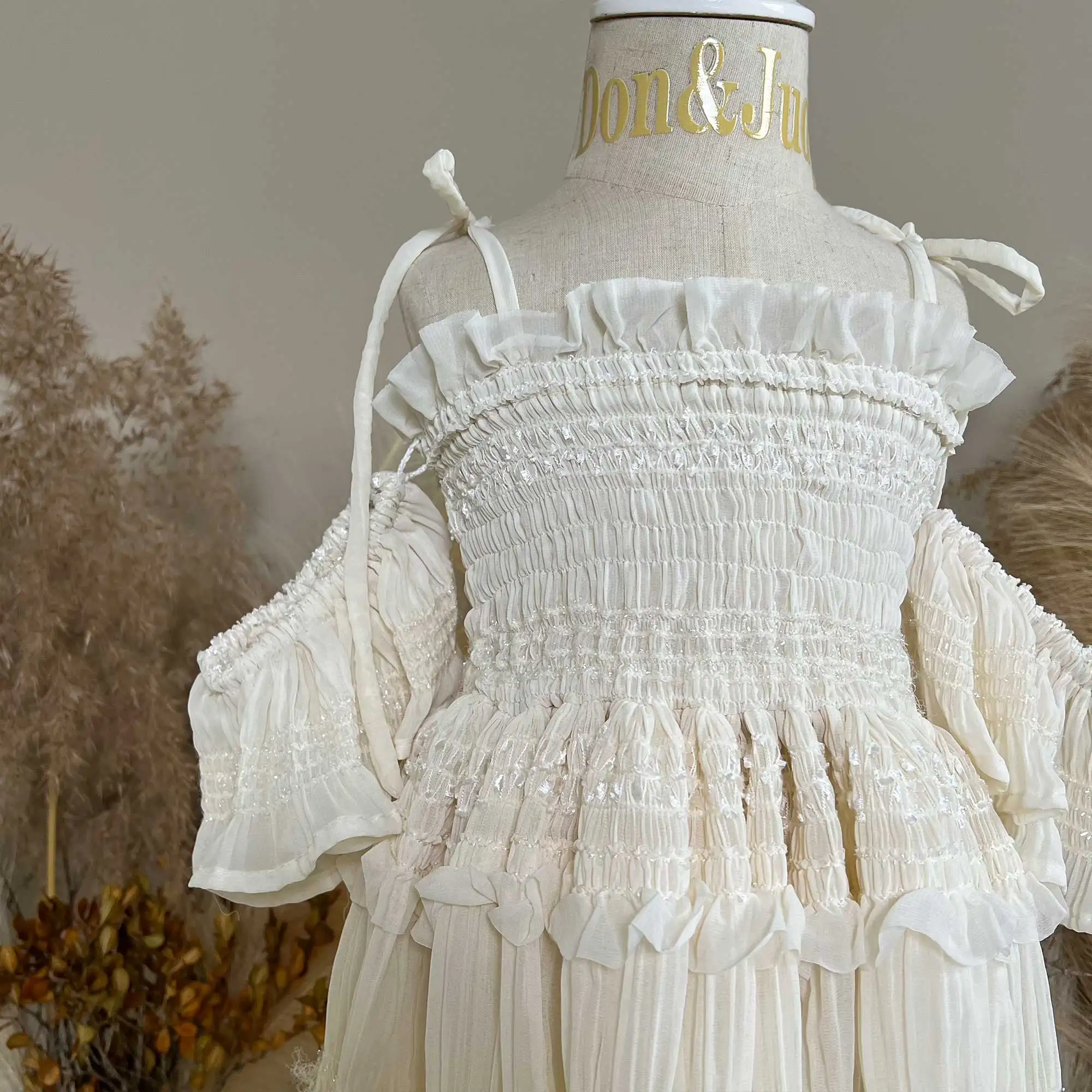 Don&Judy Crinkled Cotton Mini Dress with Tiered Ruffles Gown for Photoshoot Baby Shoot Little Princess Dress Photo Shoot