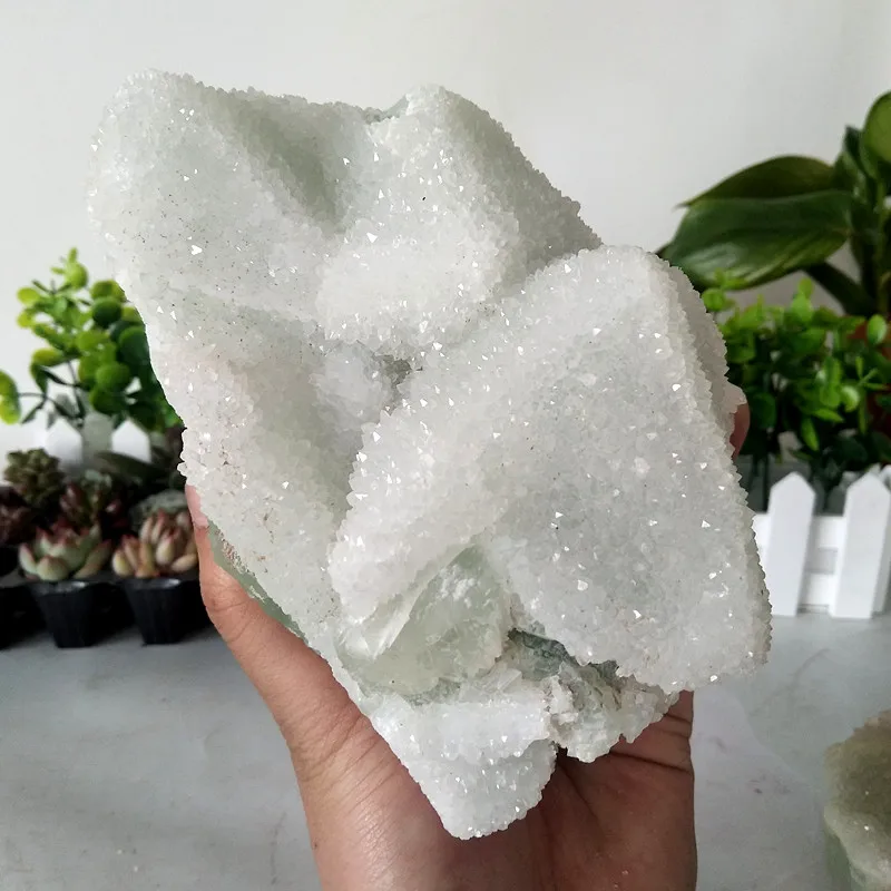 Natural Green Fluorite And Sparkling Crystal Symbiont Raw Stone Druzy Mineral Specimen Room Decor Ornaments Reiki Healing