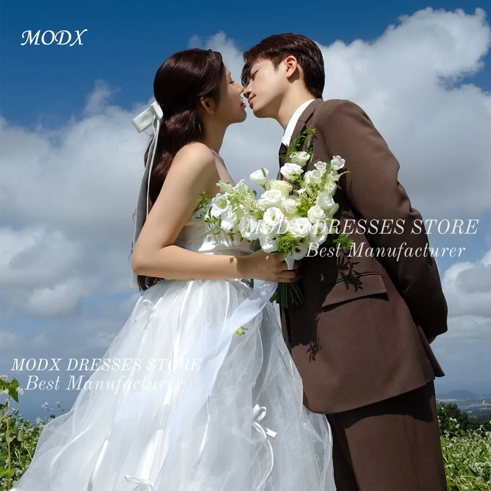 

Свадебное платье MODX 2026: Новое, без бретелек, с бантом, в корейском стиле, без рукавов, с корсетом на тюлевой основе, для женщин