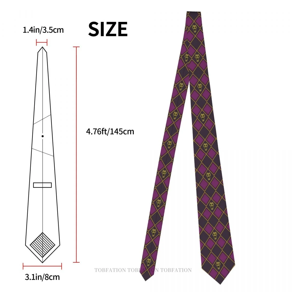 3D Printing Polyester Necktie, JoJo's Bizarre Adventure, Acessórios para Camisa, Decoração de Festa, Largo, 8cm, Novo