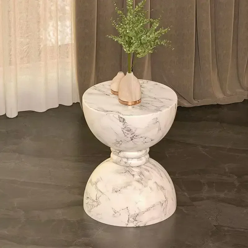 Magnesium Oxide Minimalist Side Table  Faux Marble Pattern Coffee Table Anti-Bump Living Room  End Table Bedside Cabinet