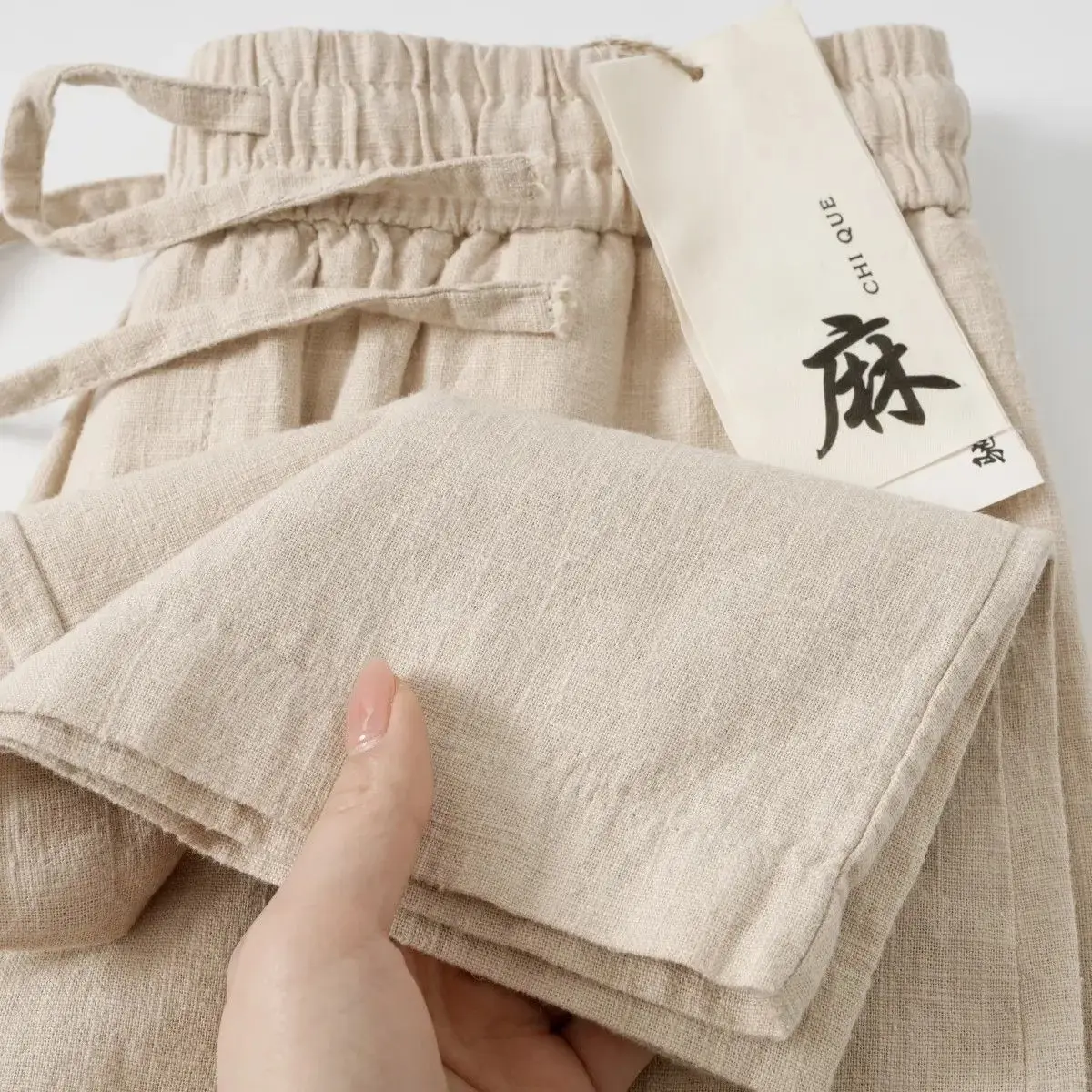 

High-End Linen Pants Khaki Cotton-Linen Loose Straight Leg Summer Thin Mallow Men's Casual Pants Breathable Comfortable