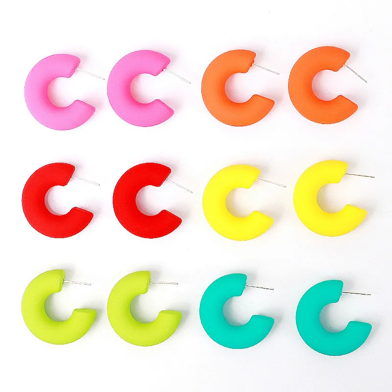 Pendientes de aro con forma de C para mujer, aretes pequeños de acrílico coreano, Color macarrón mate, círculo geométrico, joyería llamativa, 2023